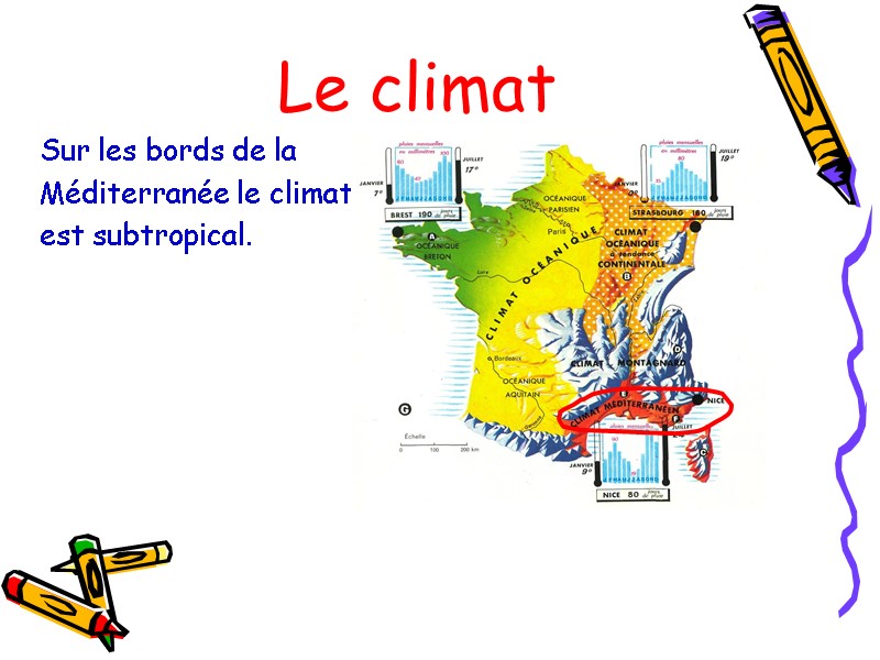 Le climat Sur les bords de la  Méditerranée le climat est  est